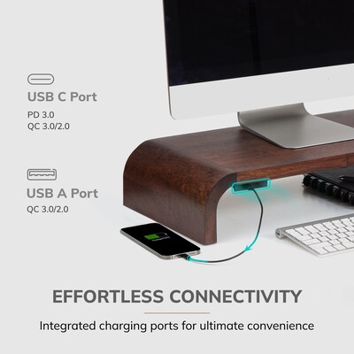 Anji Mountain Mango Wood Monitor Stand with Two USB Ports, Up to 32" Monitor, Walnut (MS-CRV-WAL-P)
