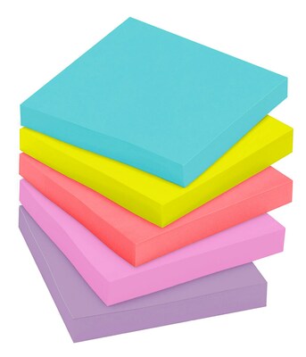 Post-it Super Sticky Notes, 3 x 3, Supernova Neons, 90 Sheets/Pad, 5 Pads/Pack (654-5SSMIA)