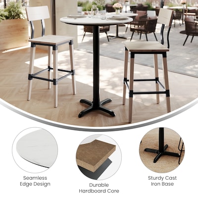 Flash Furniture Acadia 31.25" Round Wooden Dining Table with X-Base, White Faux Marble/Black Base (STRD31WMAT2222B)