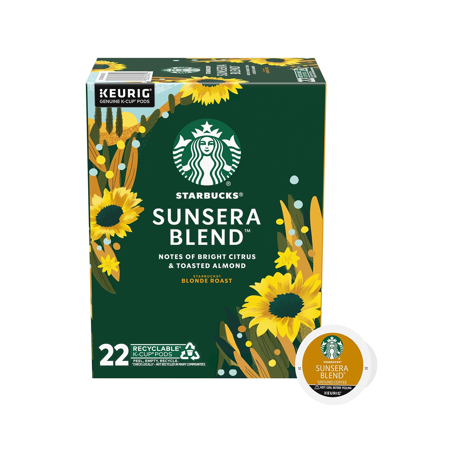 Starbucks Sunsera Blend Coffee Keurig K-Cup Pods, Light Roast, 22/Box (12597352)