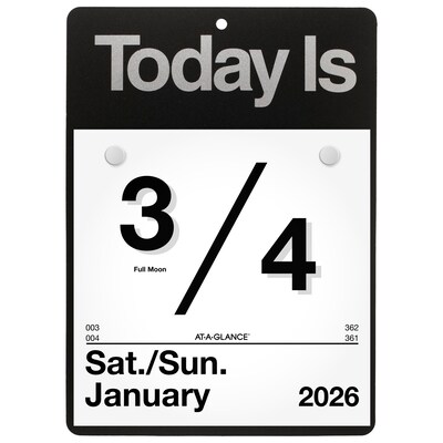 2026 AT-A-GLANCE Today Is 6.63 x 9.13 Daily Wall Calendar, White/Black (K1-00-26)