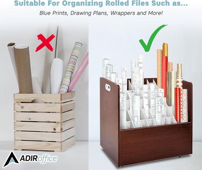 AdirOffice 50-Slot Mobile Roll File, 28.5"H x 30"W x 15.75"D, Mahogany (626-MA-KIT1)