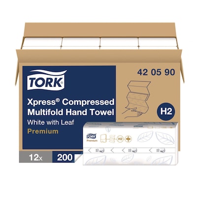 Tork Xpress Compressed Multifold Paper Towels, 1-Ply, 200 Sheets/Pack, 12 Packs/Carton (420590)