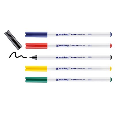 Edding Edd Textile Markers and Pens, 4600 Series Textile Pen, Assorted Ink, 5/Set (EDD446005)