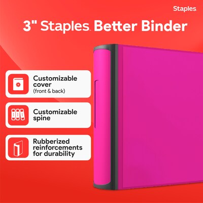 Staples 3 3-Ring Better Binder, D-Ring, Pink (ST55890-CC)