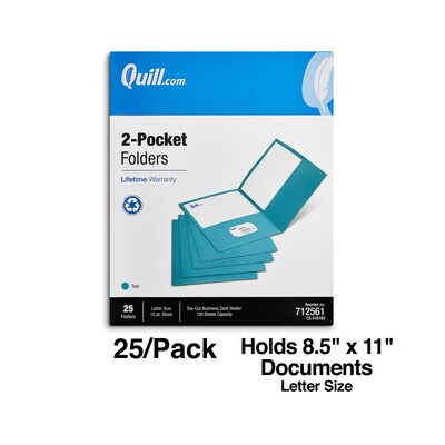 Quill Brand® 2-Pocket Folders, Teal, 25/Box (712561)