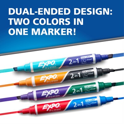 Expo 2-in-1 Tank Dry Erase Markers, Chisel Tip, Assorted Colors, 8/Pack (1944658)