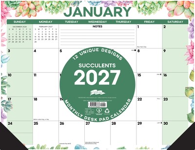 2027 Willow Creek Succulents 22 x 17 Monthly Desk Pad Calendar, Assorted Colors (66638)