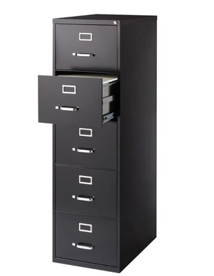 Lorell Fortress Series 5-Drawer Vertical File Cabinet, 18W x 26.5D x 61H, Letter, Black (LLR48501