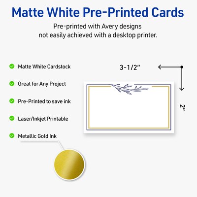 Avery Gold & Navy Border w/ Florals Matte Blank Card, White, 80/Pack (S00-D31)