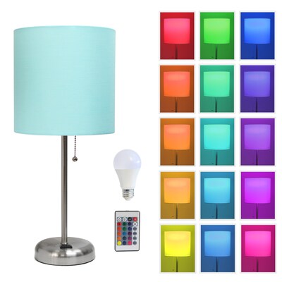 Simple Designs 19.5 LED Table Lamp, Brushed Steel/Aqua Shade (LT2024-AQU-CCLB)