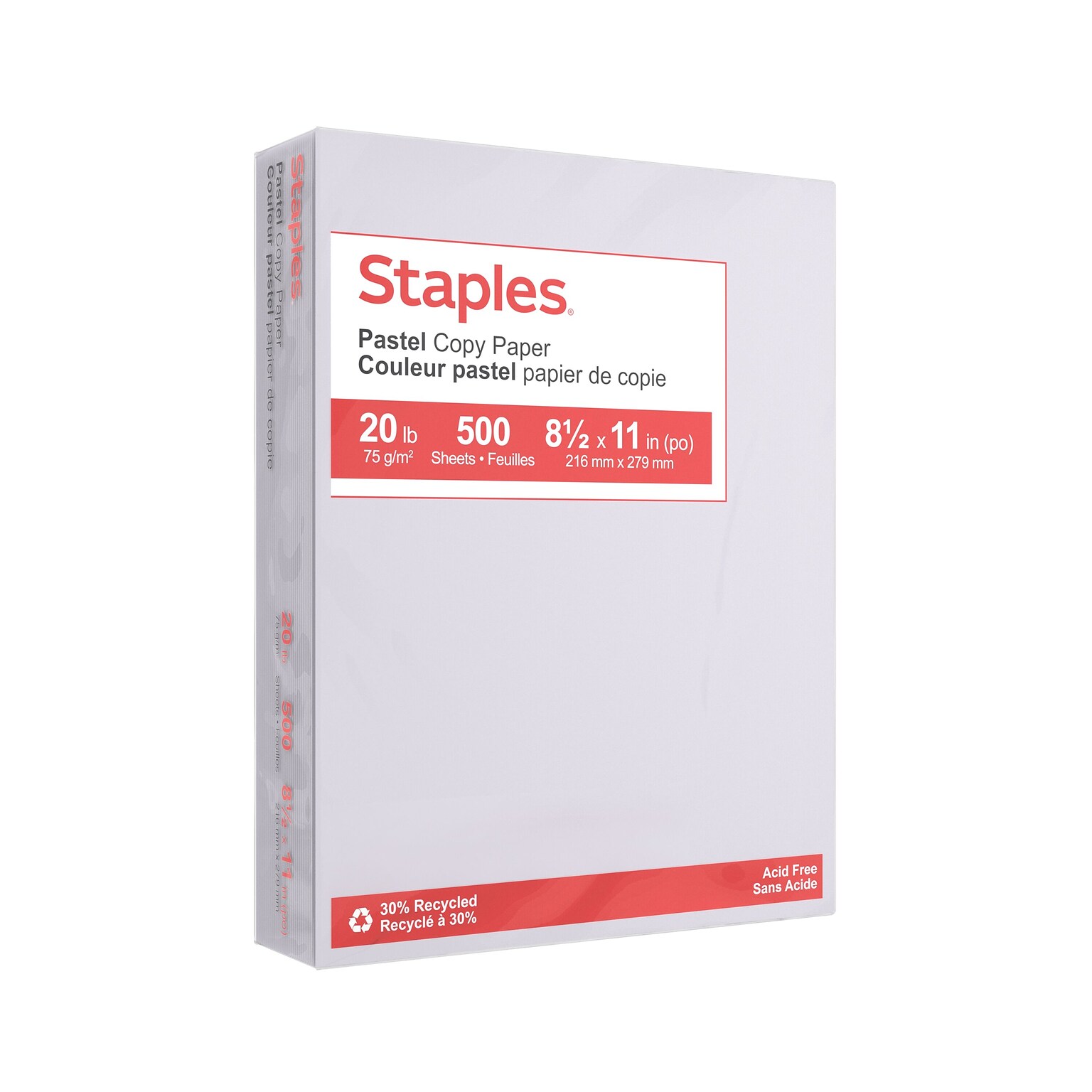 Staples Pastel 30% Recycled Color Copy Paper, 20 lbs., 8.5 x 11, Gray, 500/Ream (14785)