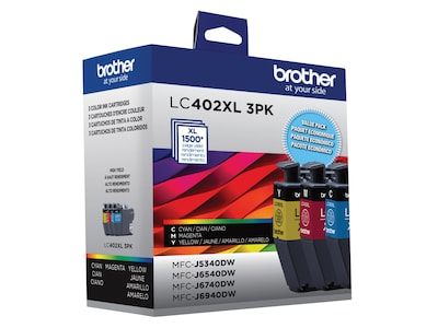 Brother LC402XL Assorted Colors High Yield Ink Cartridges, 3/Pack (LC402XL3PKS)