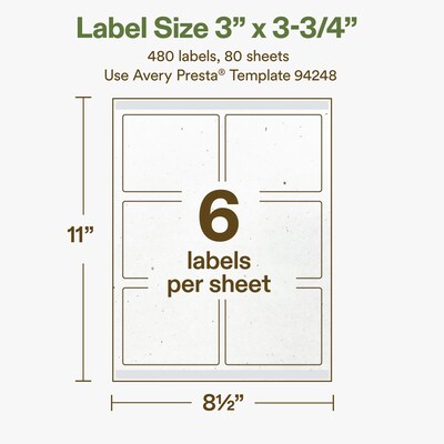 Avery Hemp Rectangle Laser/Inkjet Multipurpose Labels, 3" x 3-3/4", Off-White (480/Box)