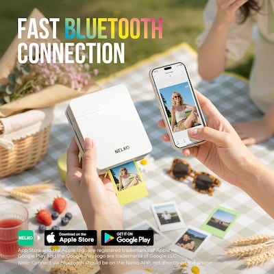 NELKO Inkjet Portable Bluetooth Photo Printer with 100 Sheets Photo Paper (US-PP03WHPU-PA100S)