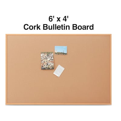 Quill Brand® Standard Durable Cork Bulletin Board, Oak Frame, 6'W x 4'H (28319-CC)