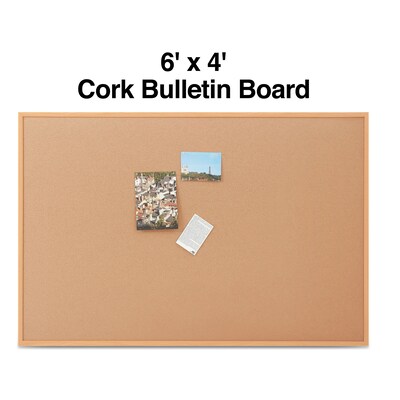 Quill Brand® Standard Durable Cork Bulletin Board, Oak Frame, 6'W x 4'H (28319-CC)