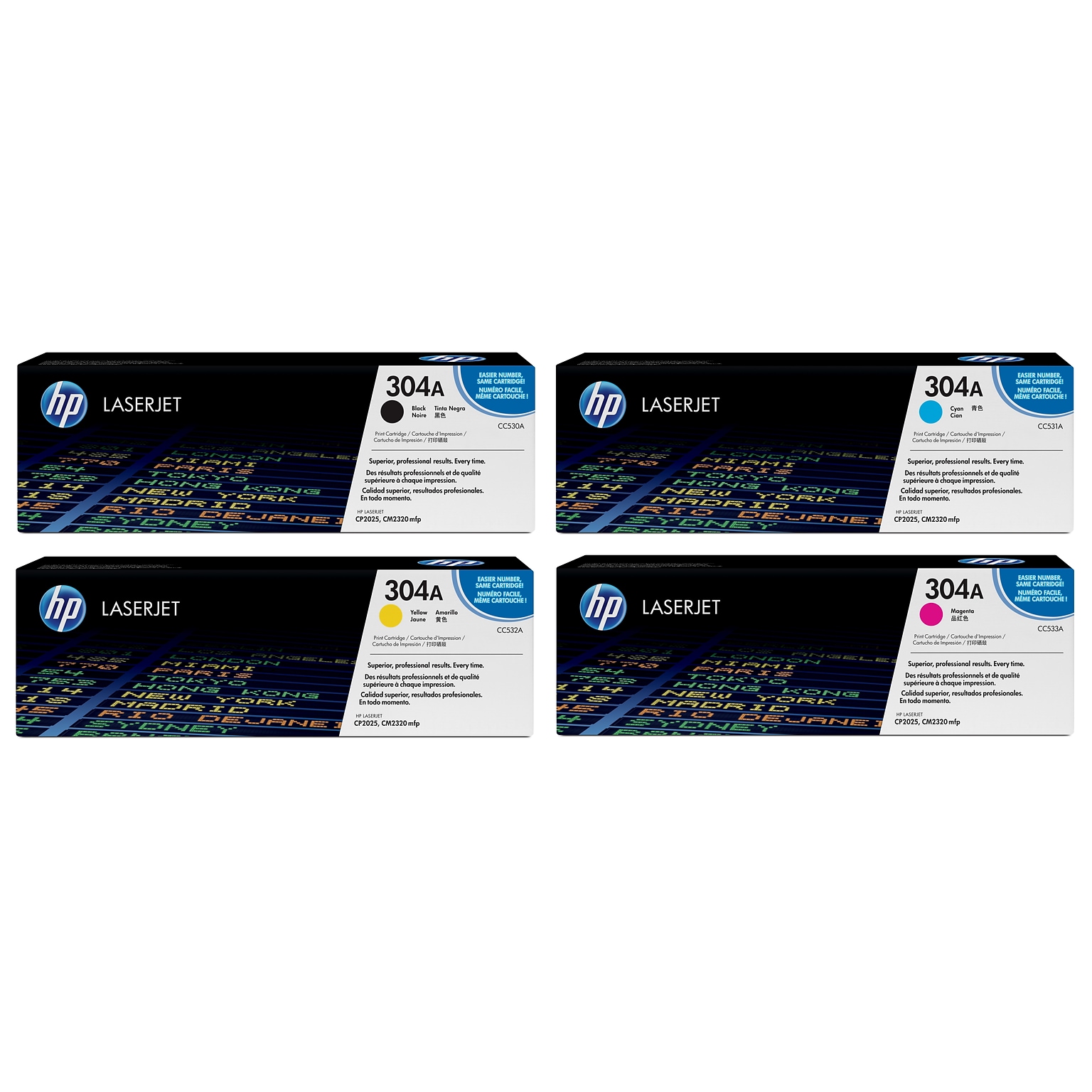 HP 304A Black/Cyan/Magenta/Yellow Standard Yield Toner Cartridge Set, 4/Pack