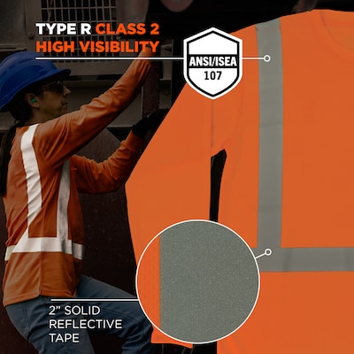 GloWear 8284 High Visibility Long Sleeve T-Shirt, ANSI Type R Class 2, Orange, 3XL (21917)