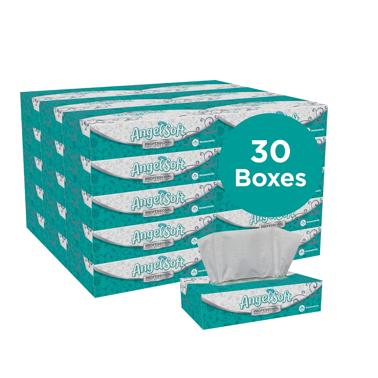 Angel Soft Professional Series Standard Facial Tissues, 2-Ply, 100 Sheets/Box, 30 Boxes/Pack (48580)