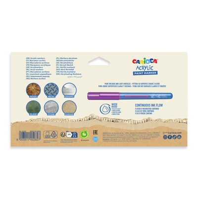 CARIOCA Water Based Acrylic Paint Markers, Brush Tip, Assorted Colors, 18/Set (CRA45282)