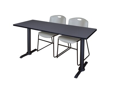 Regency Seating Cain 60 x 24 Training Table, Grey & 2 Zeng Stack Chairs, Grey (MTRCT6024GY44GY)