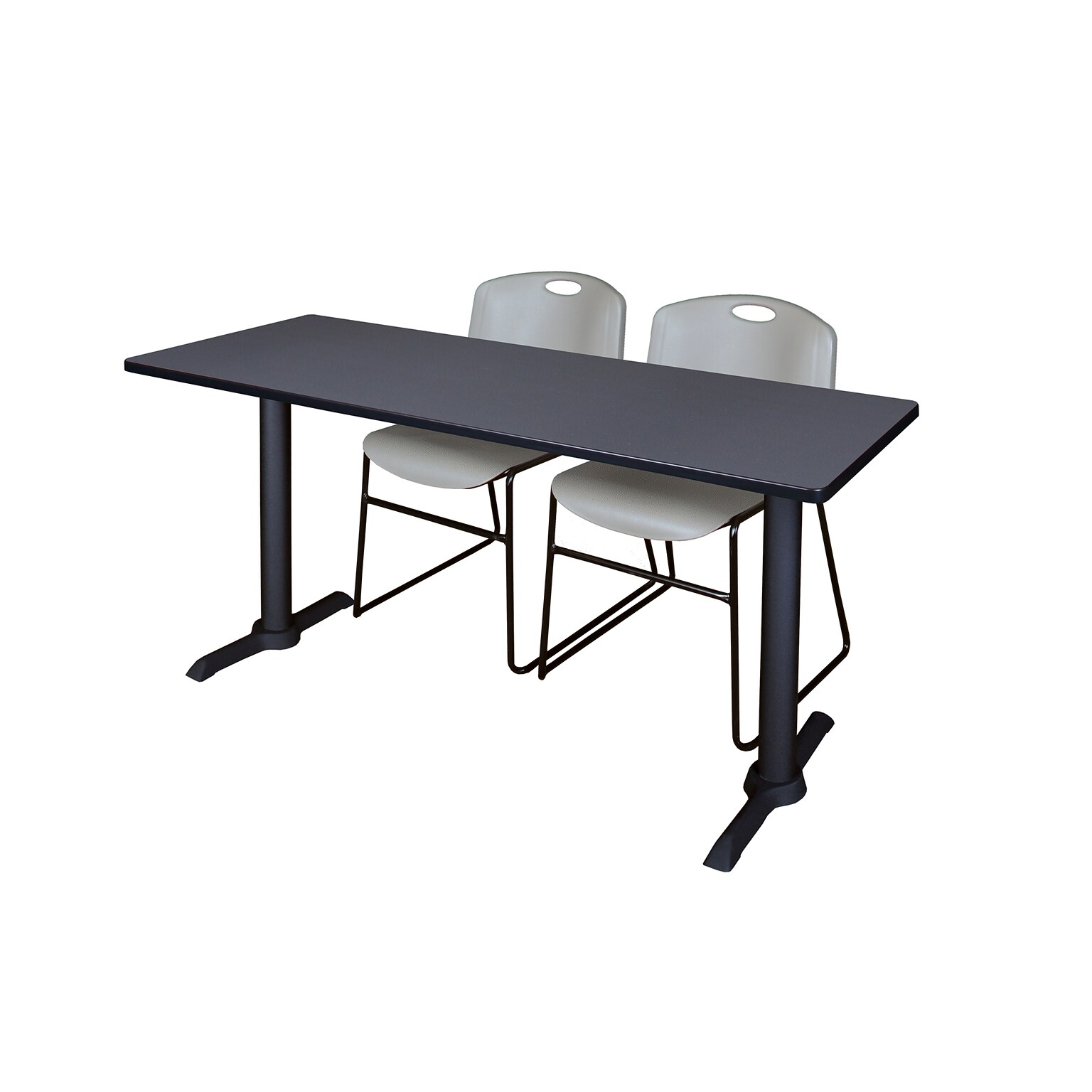Regency Seating Cain 60 x 24 Training Table, Grey & 2 Zeng Stack Chairs, Grey (MTRCT6024GY44GY)