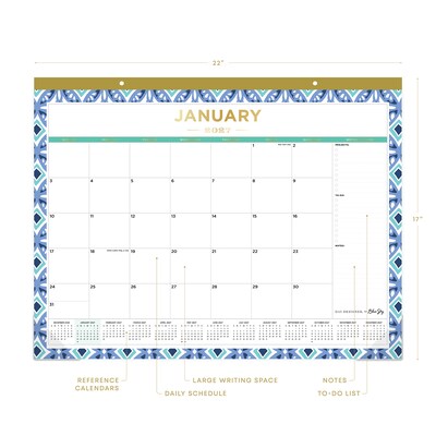 2027 Blue Sky Day Designer Tile 22 x 17 Monthly Desk Pad Calendar, Blue/White (133694-27)