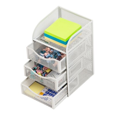 Mind Reader 4-Compartment Metal Desk Organizer, White (MESHMINI-WHT)