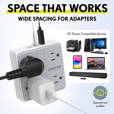 Overtime E63 7-in-1 Wall Outlet Surge Protector Extender with 4 AC Outlets, 2 USB-A & 1 USB-C Ports, White (OWPE63WH)