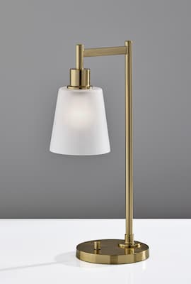 Adesso Gio Incandescent Desk Lamp, 22"H, Antique Brass/White (3302-21)