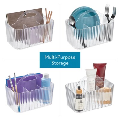 mDesign 4-Section Plastic Desktop Caddy Organizer with Handle, Plastic, Clear (26051)