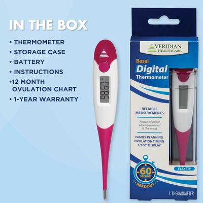 Veridian Healthcare Basal Digital Oral Thermometer, Pink (08-359BSL)