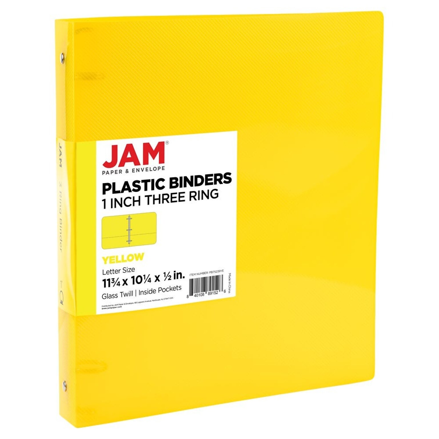 JAM Paper 1 3-Ring Flexible Poly Binder, Yellow (PB75239YE)