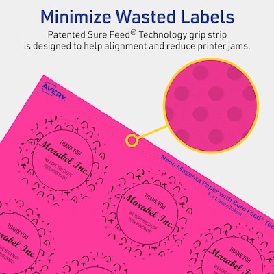 Avery Laser/Inkjet Round Multipurpose Labels, 2" Dia., Neon Magenta, 960/Box (94501)