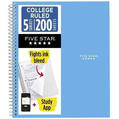 Five Star Five Star with Study App 5-Subject Subject Notebooks, College Ruled, 200 Sheets, Blue (820004NH0-ECM26)