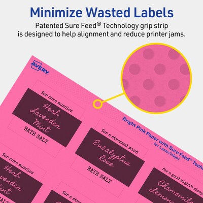 Avery Laser/Inkjet Square Multipurpose Labels, 2" x 2", Bright Pink, 240/Pack (94107)