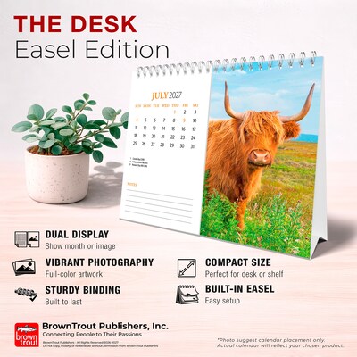 2027 BrownTrout Highland Cows 7.5" x 6" Monthly Wall Calendar, Assorted Colors (9798330716272)