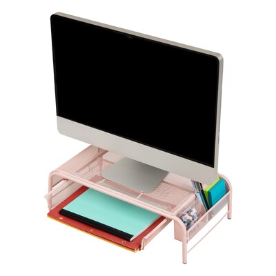 Mind Reader Monitor Stand with Paper Tray, Metal, Pink (MESHMONSTA-PNK)