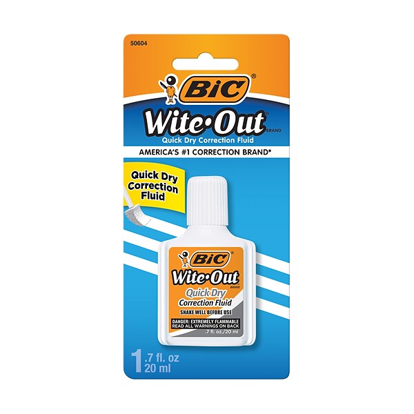 BIC Wite-Out Quick Dry Correction Fluid, 20 ml., White (50605/WOFQD12)