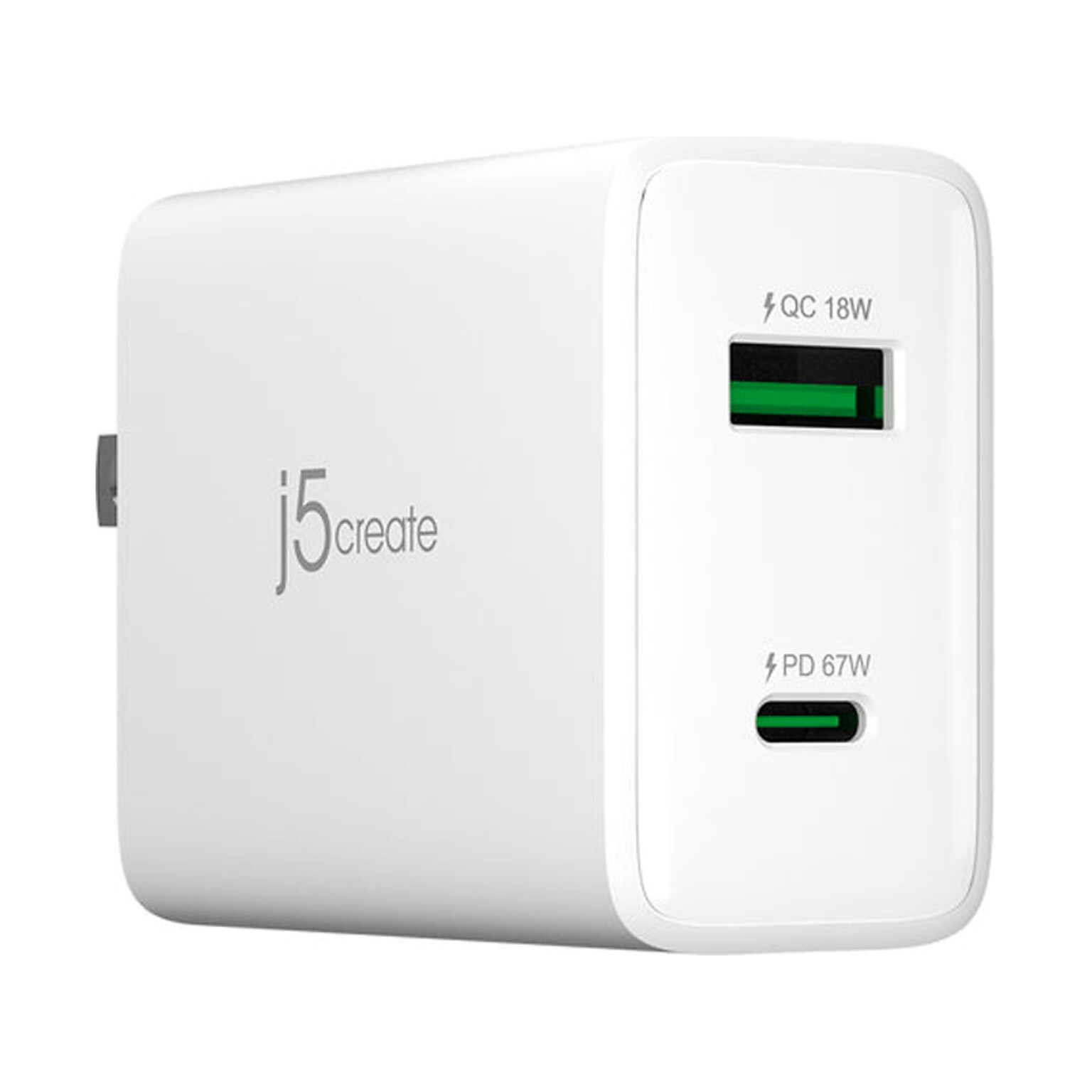 j5create 67W GaN USB-C 2-Port Charger for Laptops, Tablets and Mobile Devices, White (JUP2367)