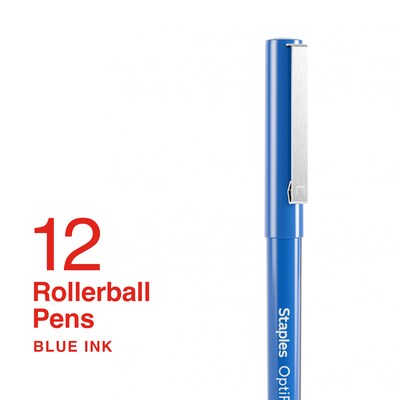 Staples Optiflow+ Rollerball Pens, Fine Point, 0.7mm, Blue Ink, Dozen (ST63317)