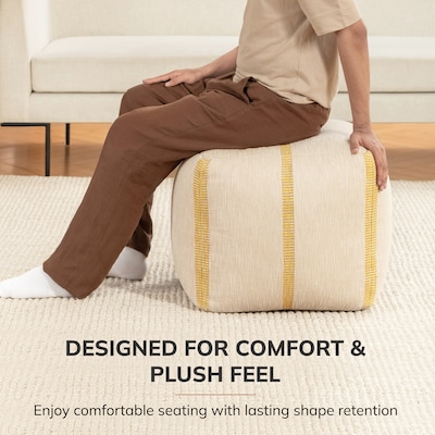 Anji Mountain Waterbury Beige Honey Mustard Fabric Square Pouf Ottoman (AMBPF114-1818)