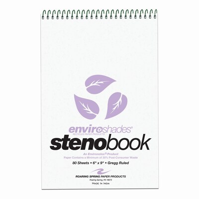 Roaring Spring Paper Products Enviroshades Steno Pad, 6 x 9, Gregg Ruled, Orchid, 80 Sheets/Pad, 4 Pads/Pack (ROA12264)