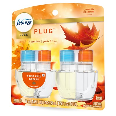 Febreze Luxe Plug Air Freshener Warmer Refill, Crisp Fall Breeze Scent, 0.87 fl. oz., 2/Pack (13891)