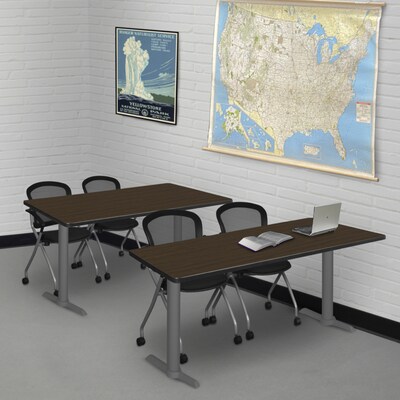Regency Cain Steel T-Base Training Seminar Table, 48 x 24, Neo Walnut/Grey Base (MTRCT4824NWGY)