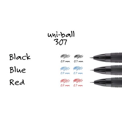 uniball 307 Retractable Gel Pens, Medium Point, 0.7mm, Black Ink, 3/Pack (1919870)