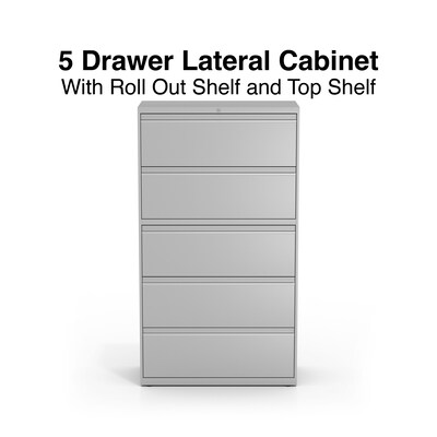 Quill Brand® Commercial 5 File Drawers Lateral File Cabinet, Locking, Gray, Letter/Legal, 36"W (21746D)