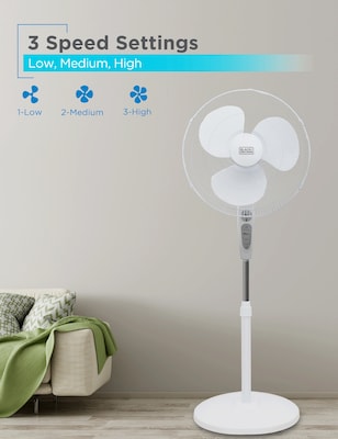 Black & Decker 18" Oscillating Pedestal Fan with Remote, 3-Speed, White (BDSF18MW)