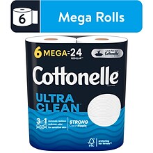 Cottonelle Ultra CleanCare 1-Ply Standard Toilet Paper, White, 312 Sheets/Roll, 6 Mega Rolls/Pack (4